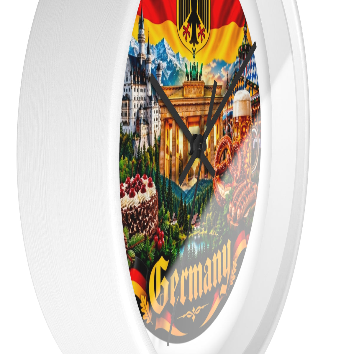 Germany Wall Clock — Travel Landmark Decor with Flag, Bavarian Pretzels & Beer