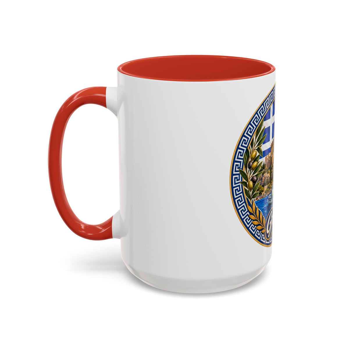 Greece Scenic Accent Coffee Mug – Acropolis, Olive & Blue Flag Design (11/15oz)