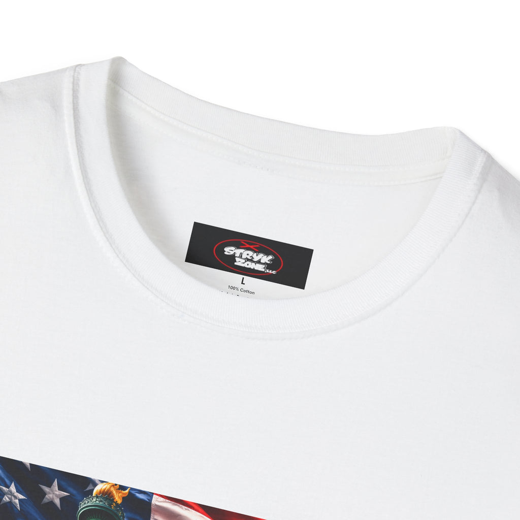 Patriotic USA Montage T-Shirt – Eagle, Statue of Liberty & American Flag Design