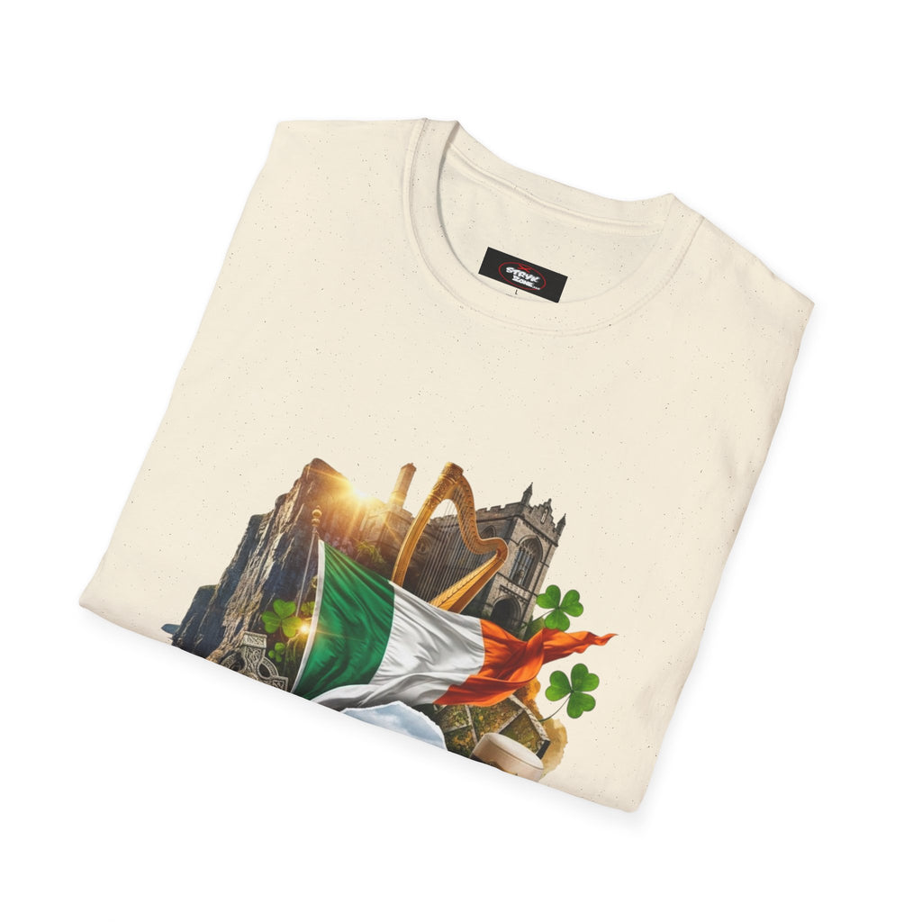 Irish Pride T-Shirt — Celtic Flag & Landmarks Design
