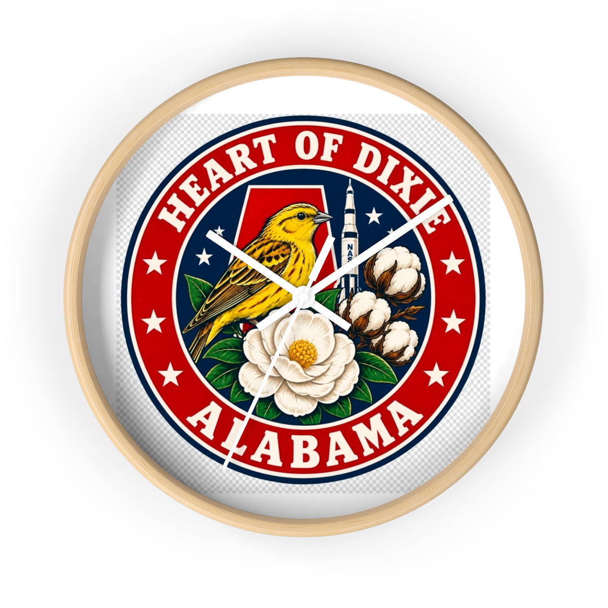 Alabama Heart of Dixie Wall Clock – State Seal Design with Yellowhammer & Magnolia