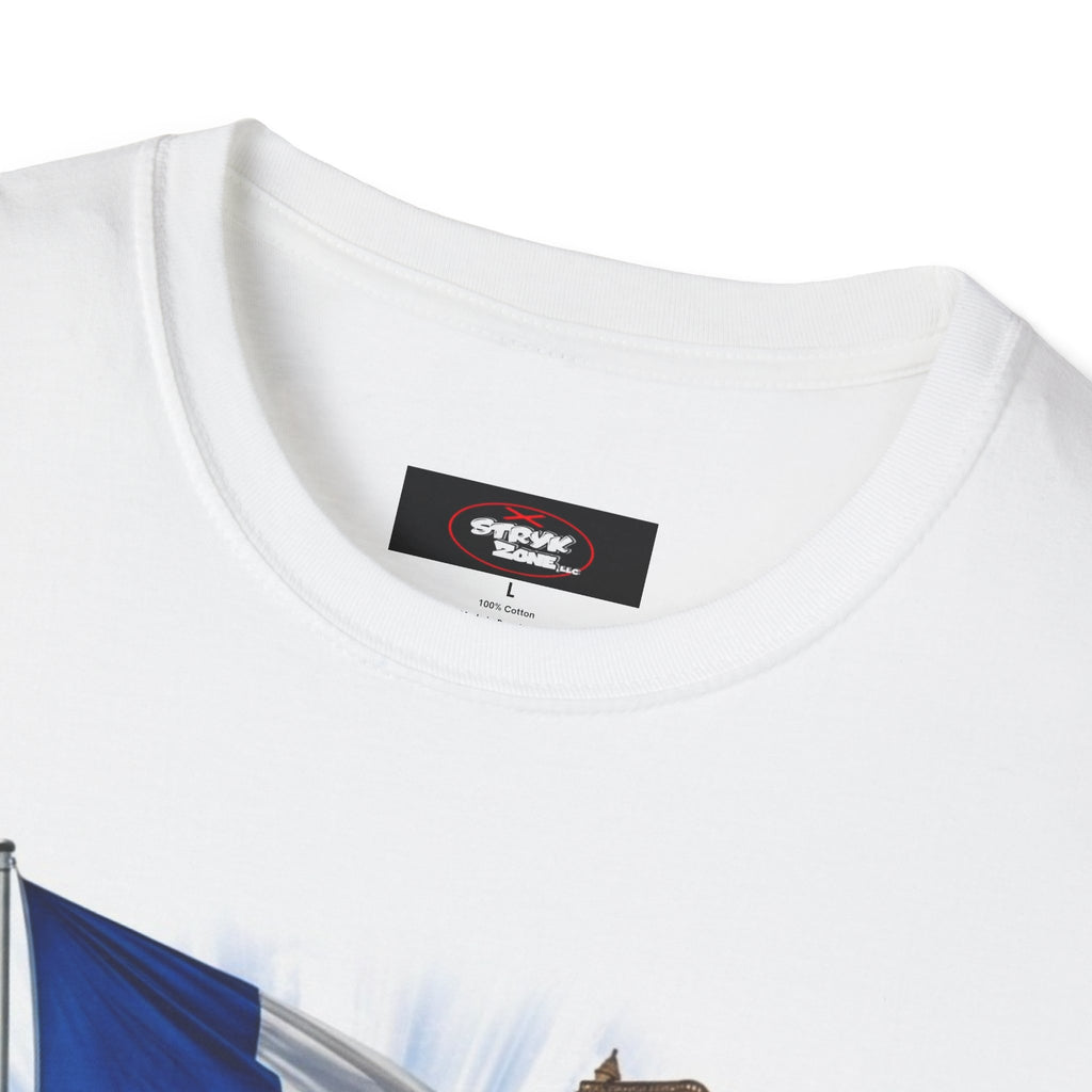 French Flag & Landmark T-Shirt — Eiffel Tower, Notre-Dame & Croissant Graphic