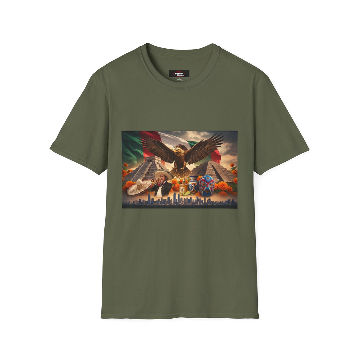 Eagle & Cityscape Graphic T-Shirt — Patriotic Eagle Sunset Design