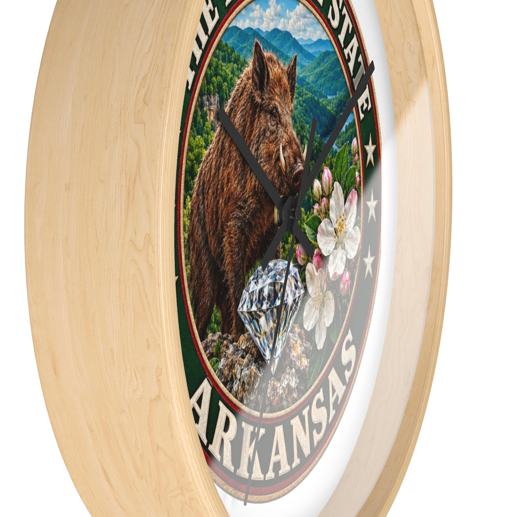Arkansas State Seal Decorative Wall Clock — 'The Natural State' Bear, Diamond & Apple Blossom Design
