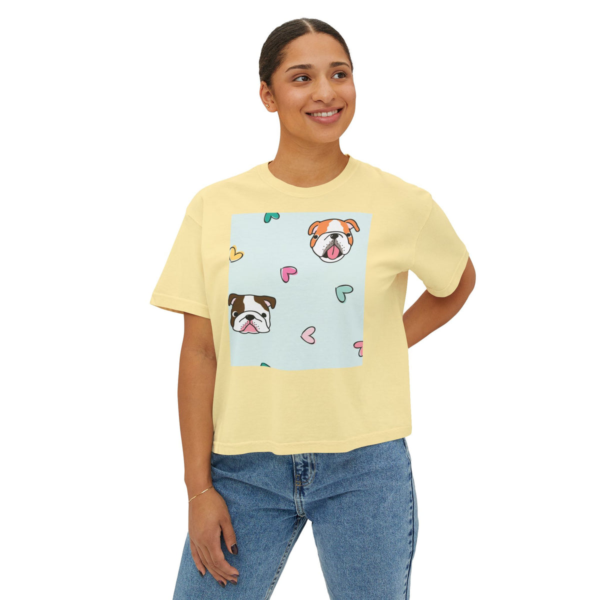 Cute Bulldog Hearts Boxy Tee