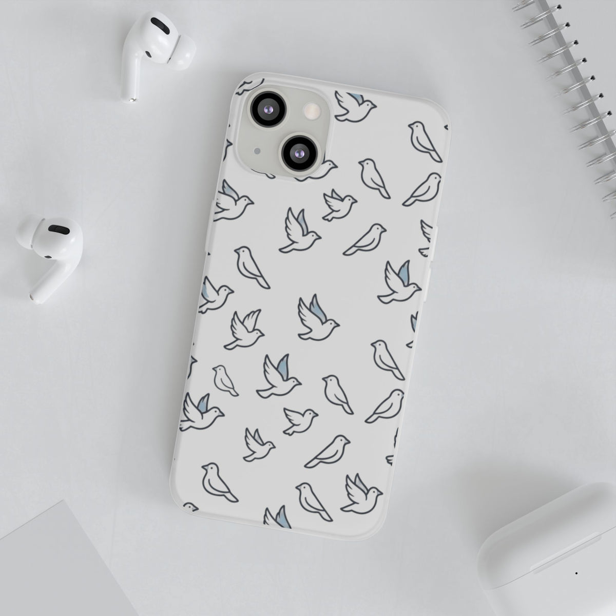 Dove Pattern Flexi Phone Case — Minimal White Bird Protective Case