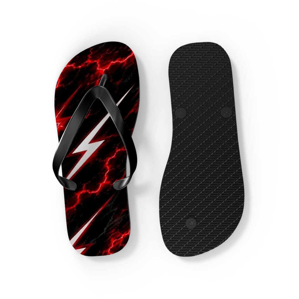 Red Lightning Flip Flops — Bold Storm-Pattern Beach Sandals