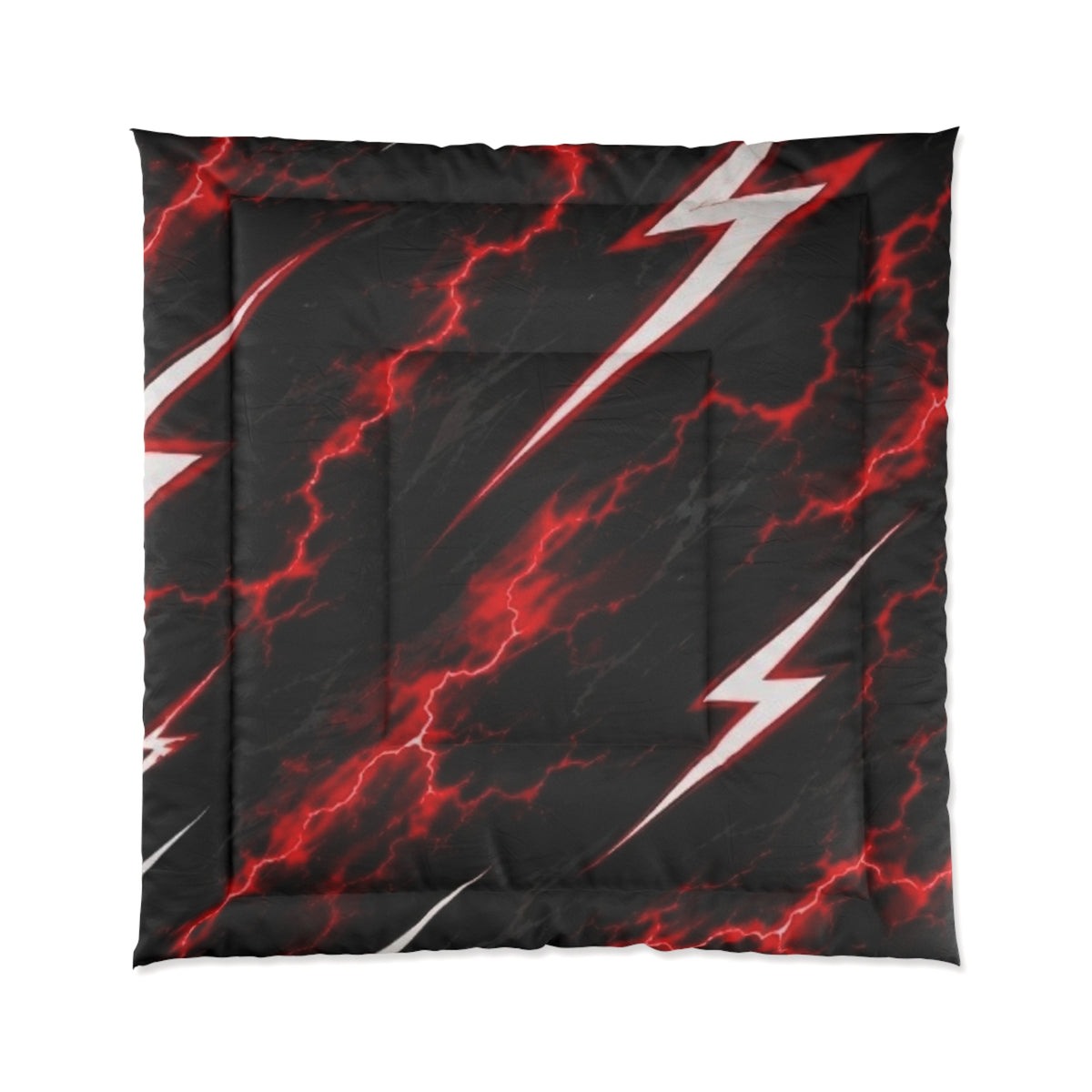 Lightning Bolt Comforter — Black & Red Electric Storm Bed Cover