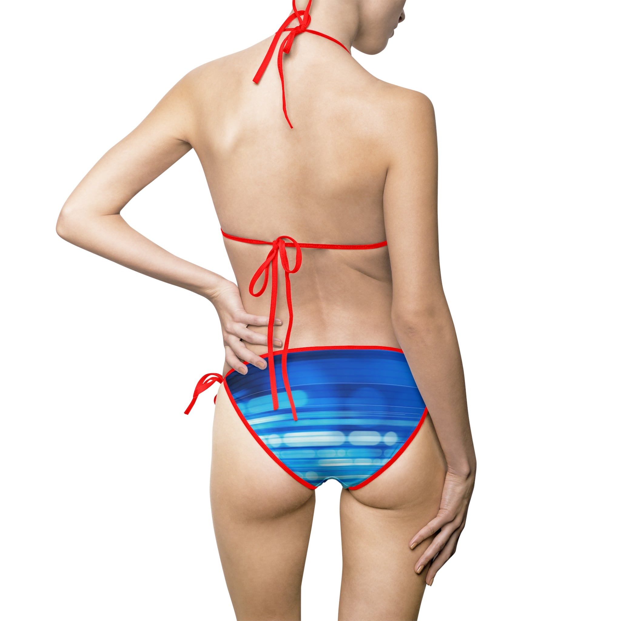Blue Wave Striped Bikini — Women's Tie-Side Triangle Swimsuit