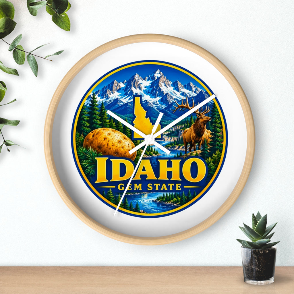 Idaho Gem State Wall Clock – Scenic Mountain & Elk Home Decor