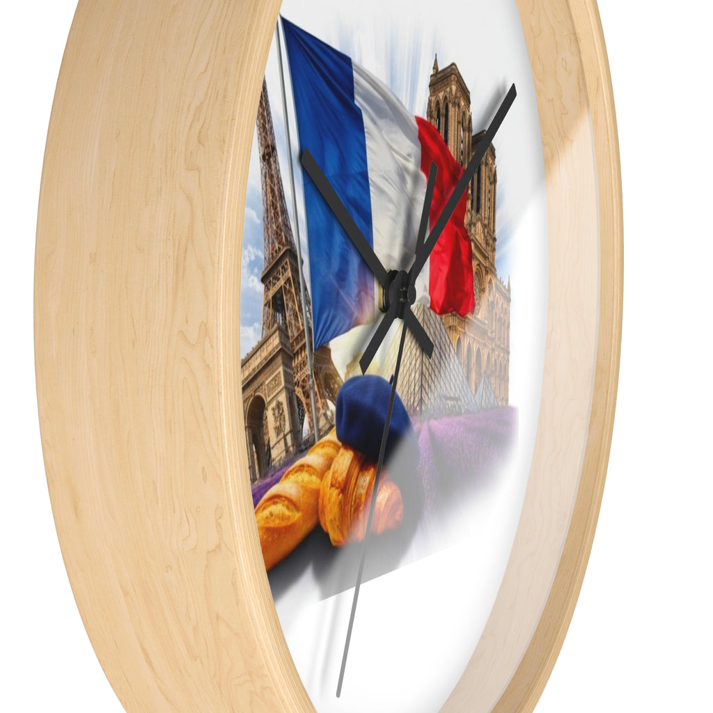 Paris France Wall Clock — Eiffel Tower, Notre-Dame & Croissant Clock
