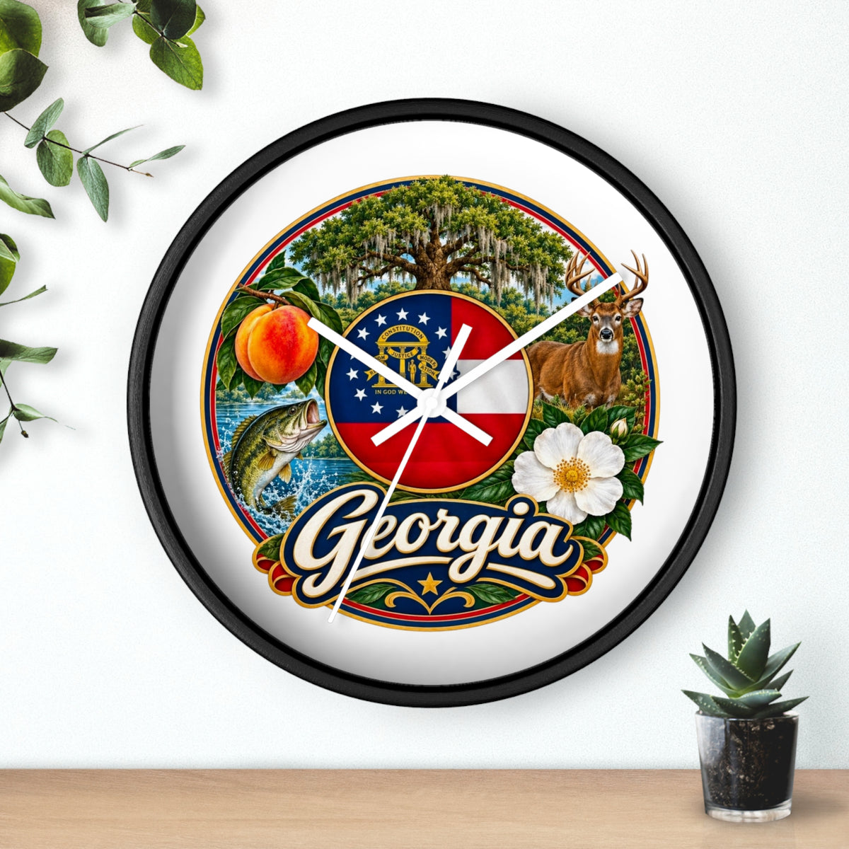 Georgia State Emblems Wall Clock — Peach, Magnolia & Outdoors Decorative Clock