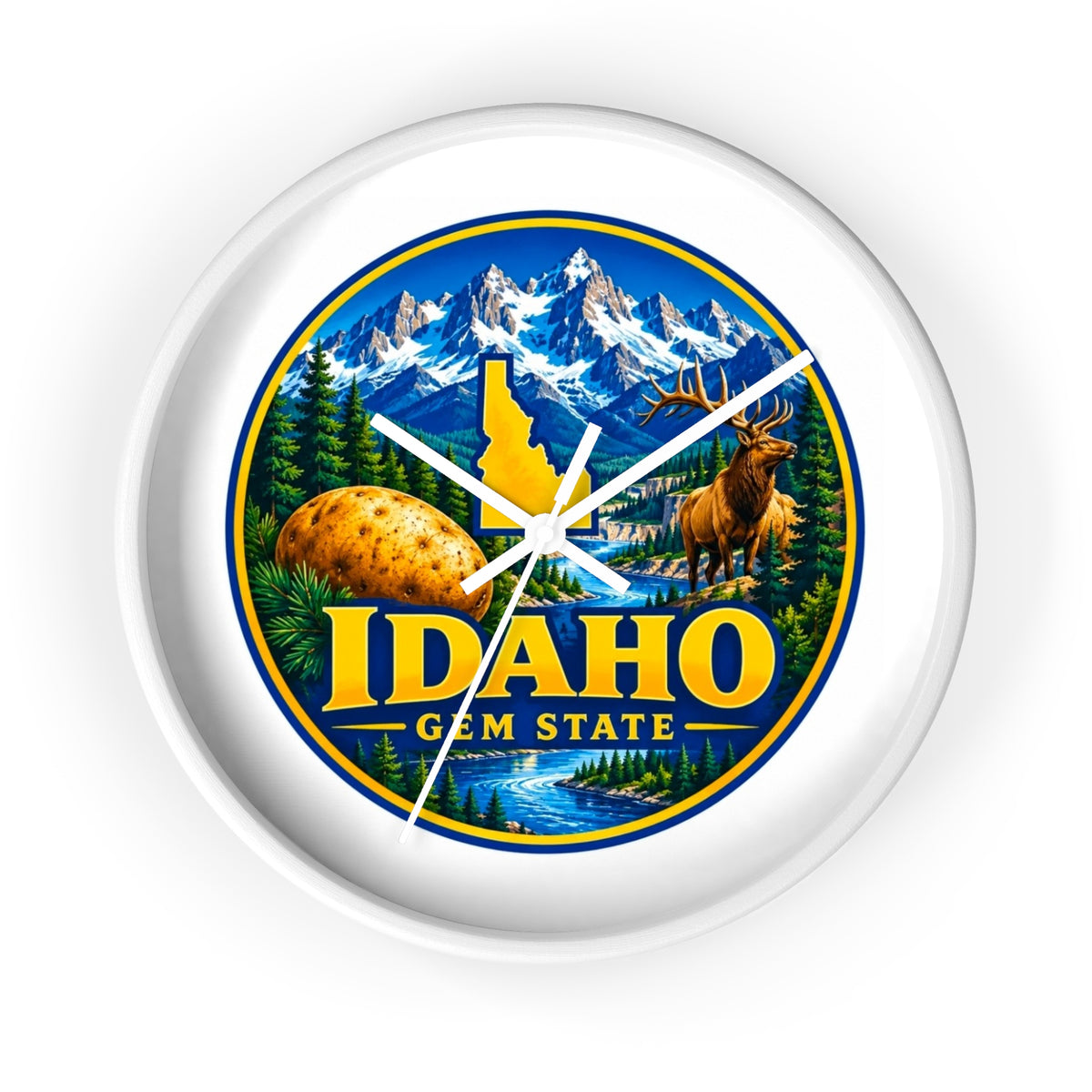 Idaho Gem State Wall Clock – Scenic Mountain & Elk Home Decor