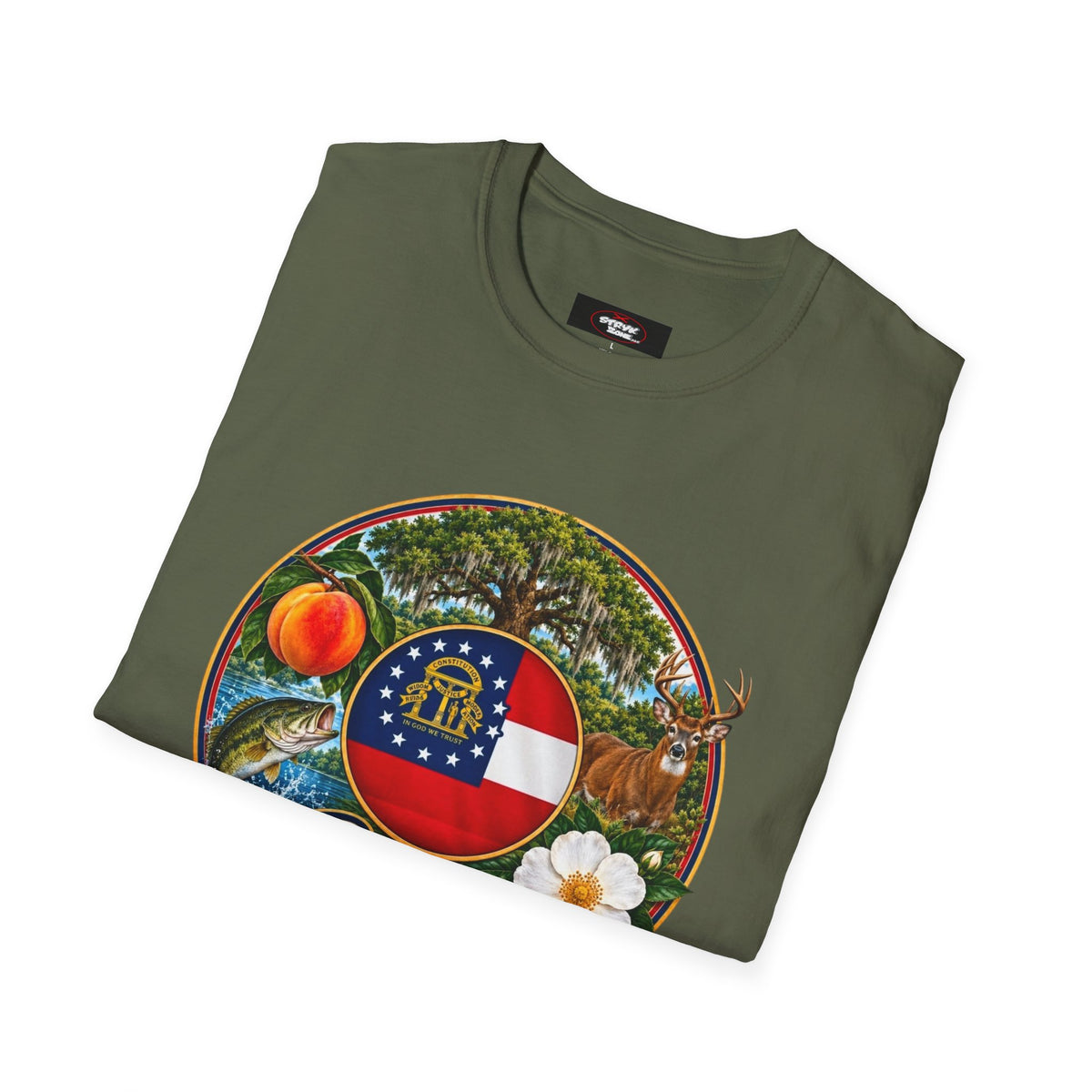 Georgia State Emblem T-Shirt – Peach, Magnolia & Flag Design