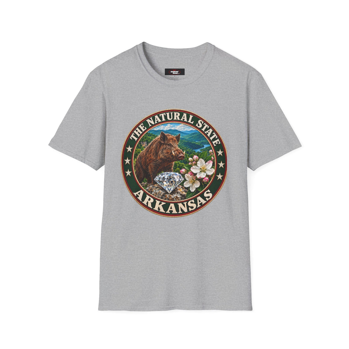 Arkansas State Seal T-Shirt — 'The Natural State' Bear & Diamond Design