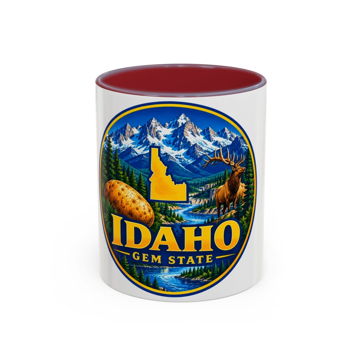 Idaho Gem State Coffee Mug — Mountain, Elk & Potato Travel Souvenir (11/15oz)