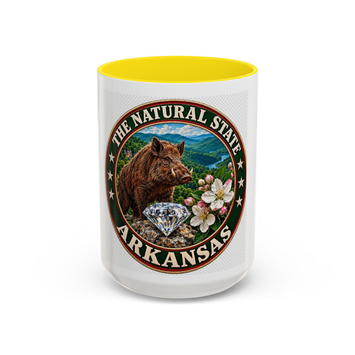 Arkansas State Mug - "The Natural State" Wild Boar, Diamond & Apple Blossom Coffee Cup (11/15oz)