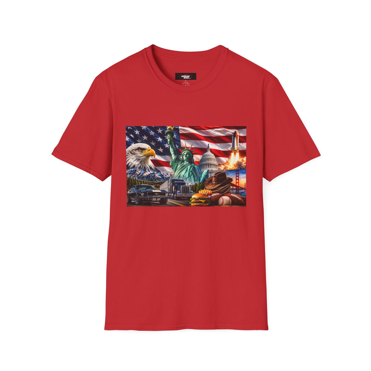 Patriotic USA Montage T-Shirt – Eagle, Statue of Liberty & American Flag Design