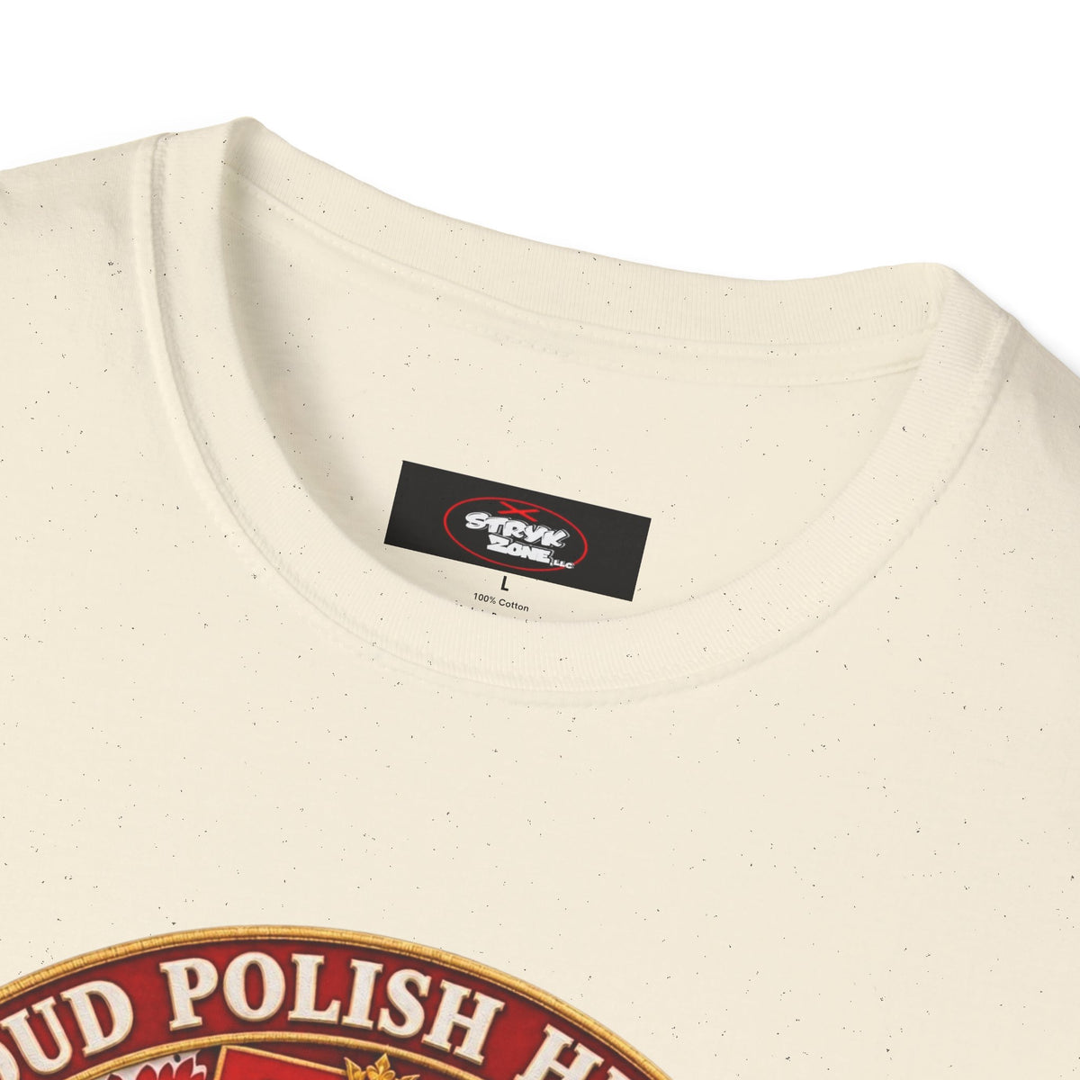 Poland Pride T-Shirt — "Proud Polish Heritage" Circle Crest with White Eagle and Floral Motif