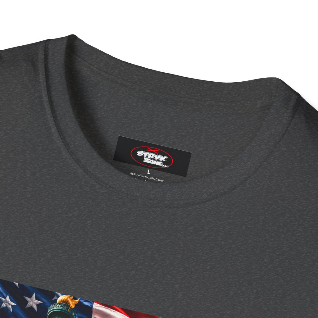 Patriotic USA Montage T-Shirt – Eagle, Statue of Liberty & American Flag Design