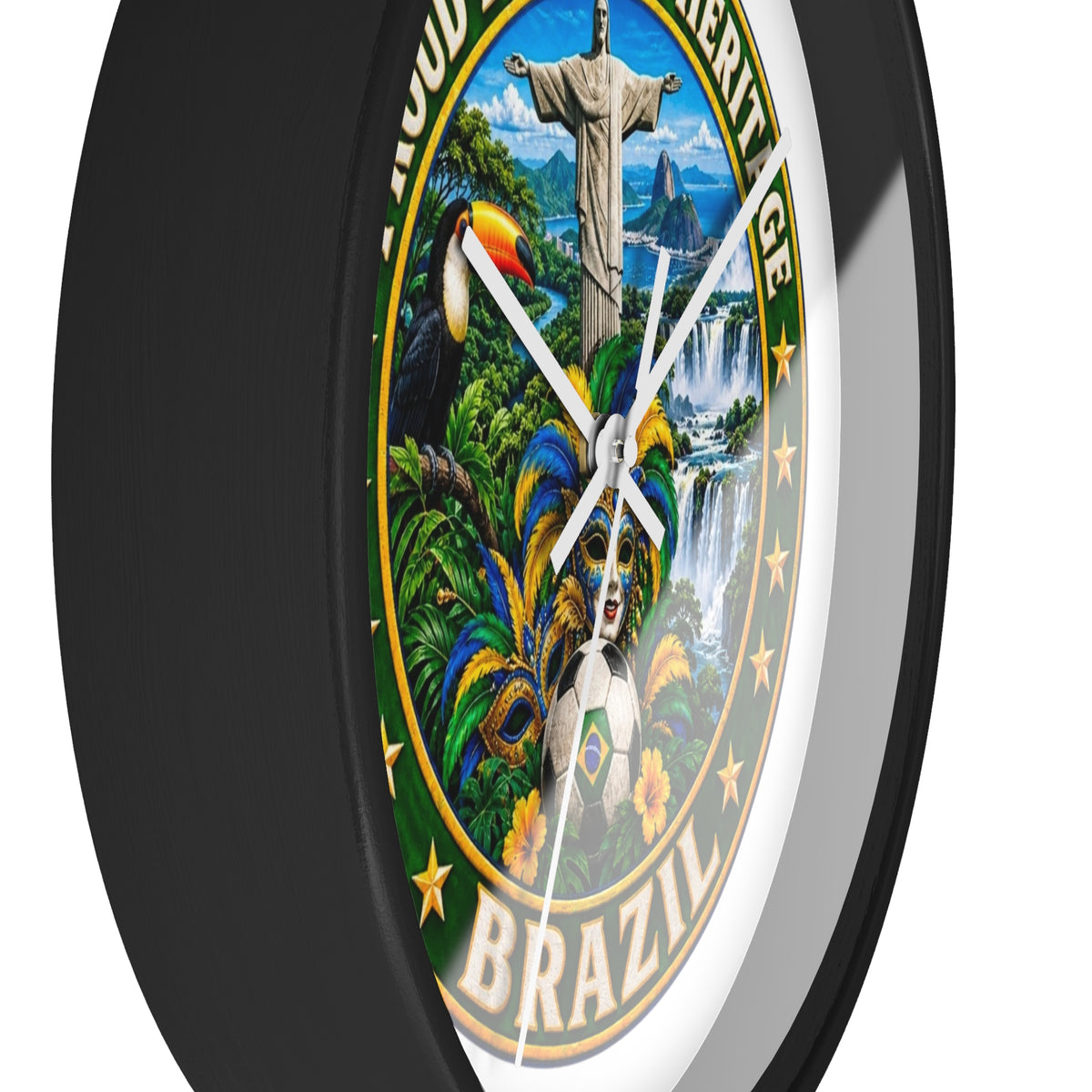 Brazil Wall Clock — Proud Brazilian Heritage Decorative Clock (Carnival, Cristo Redentor, Iguazu Falls)