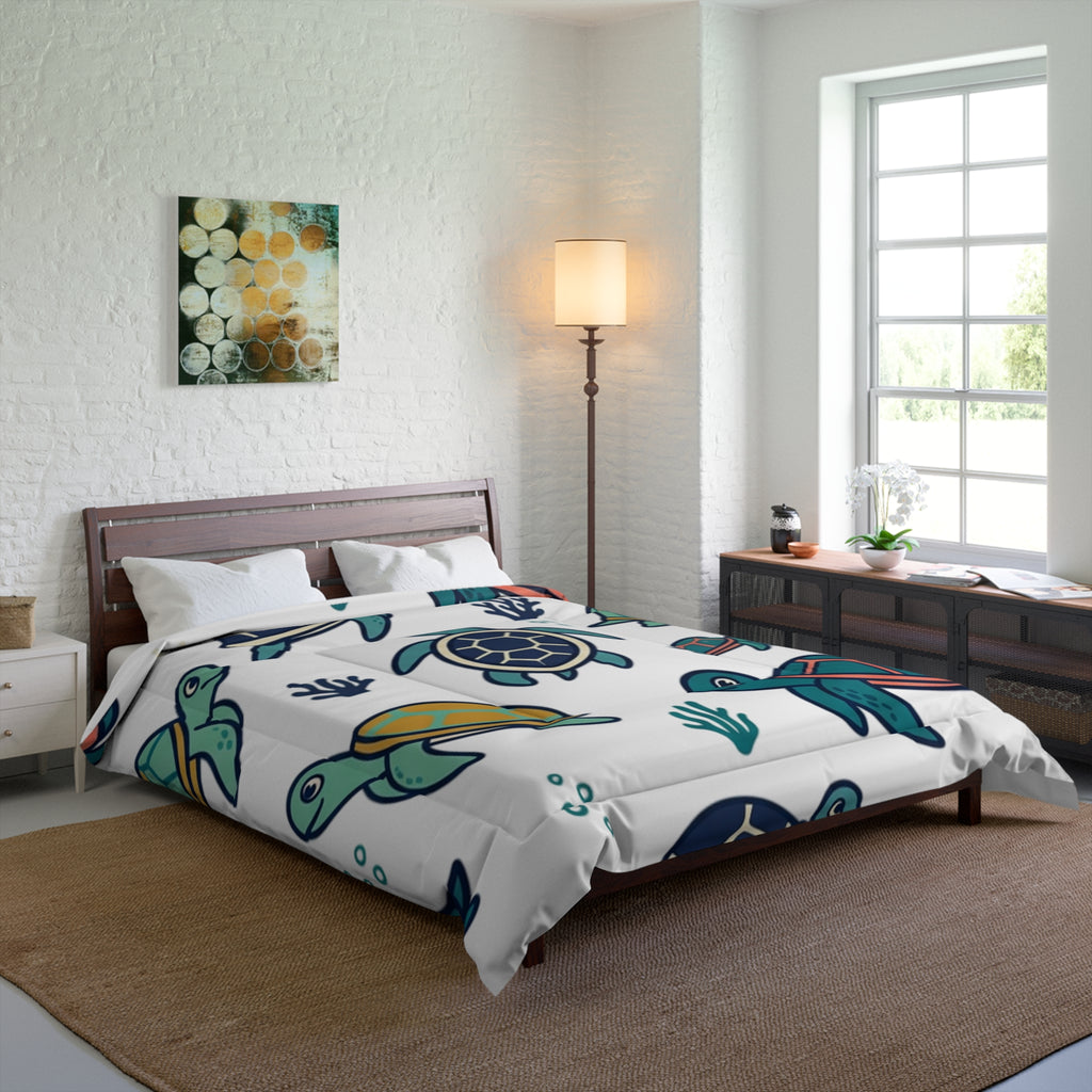 Sea Turtle Comforter - Cute Ocean Turtle Bedding for Kids & Coastal Bedrooms