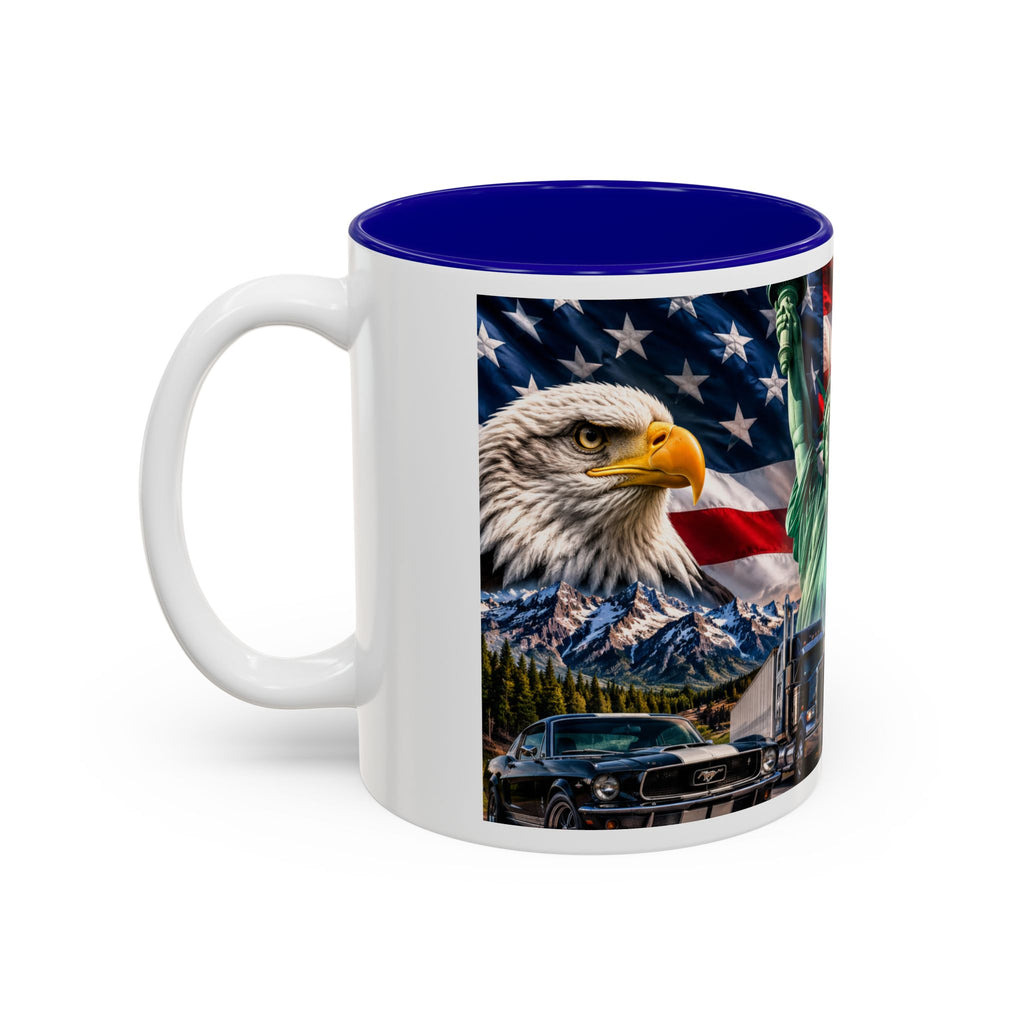Patriotic USA Collage Mug — Statue of Liberty, Capitol & American Flag (Two-Tone)