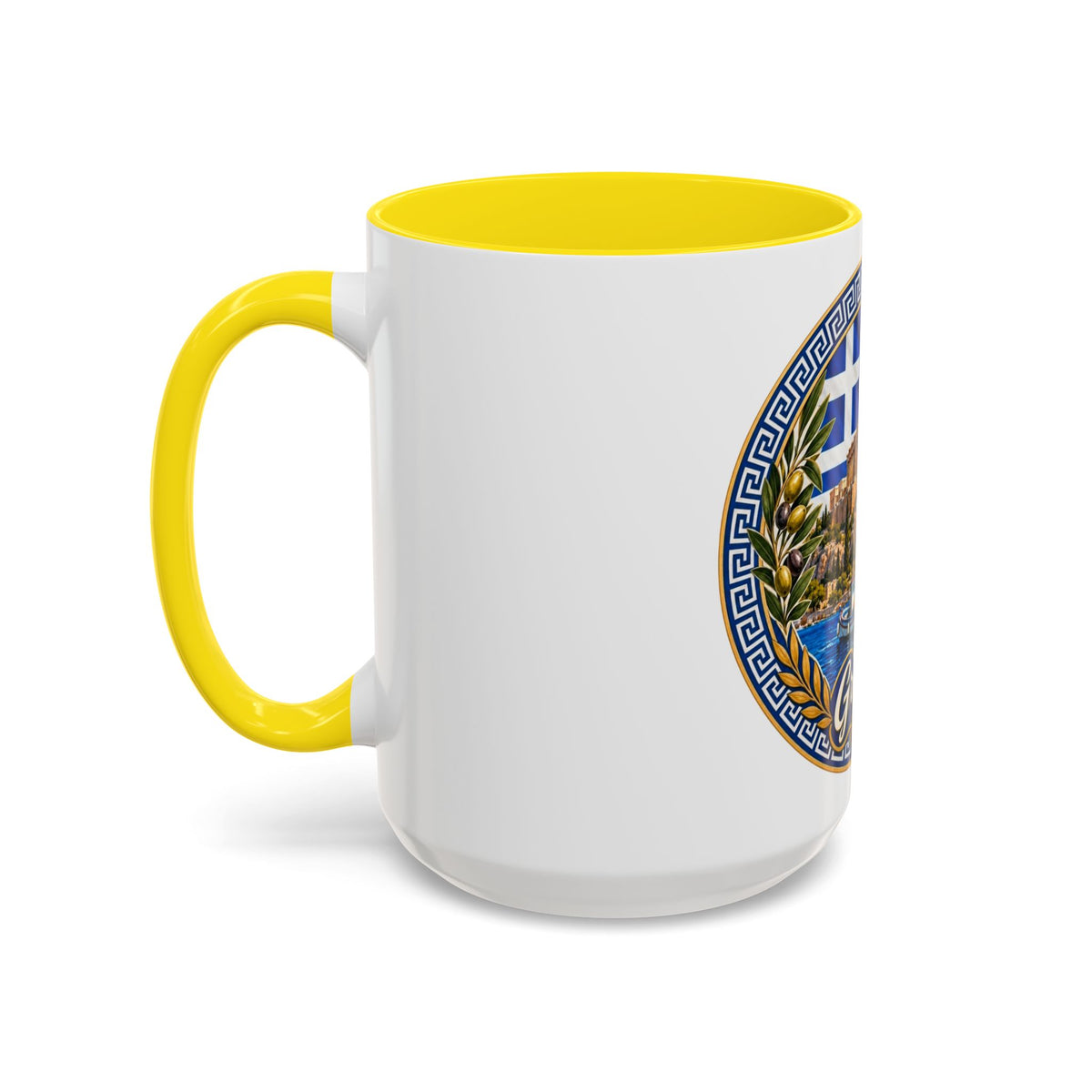 Greece Scenic Accent Coffee Mug – Acropolis, Olive & Blue Flag Design (11/15oz)