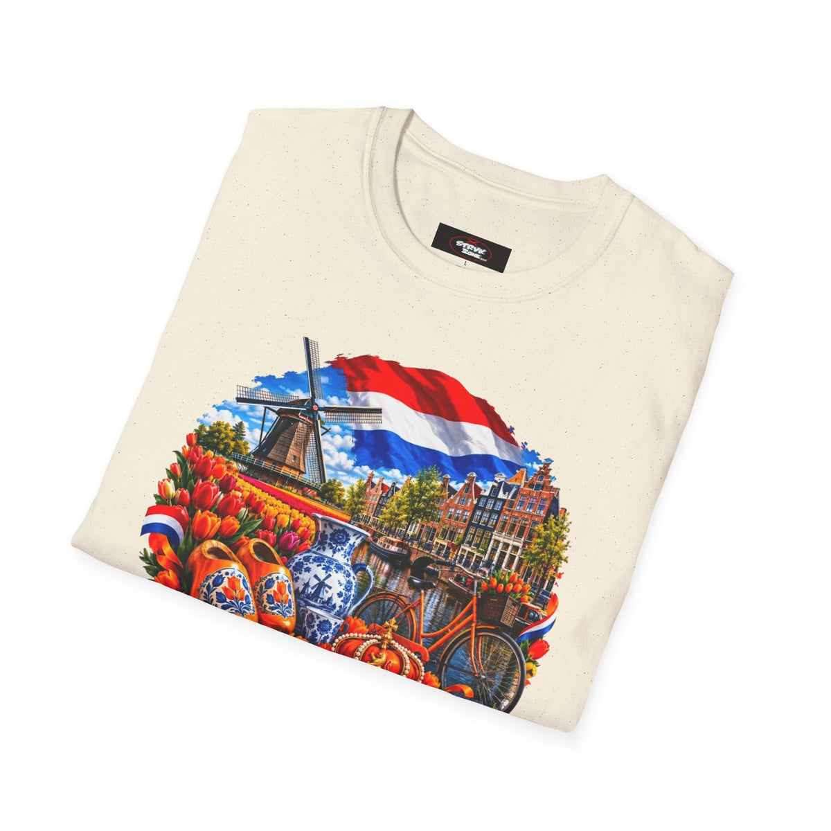Netherlands Souvenir T-Shirt — Dutch Windmill, Tulips & Flag Design