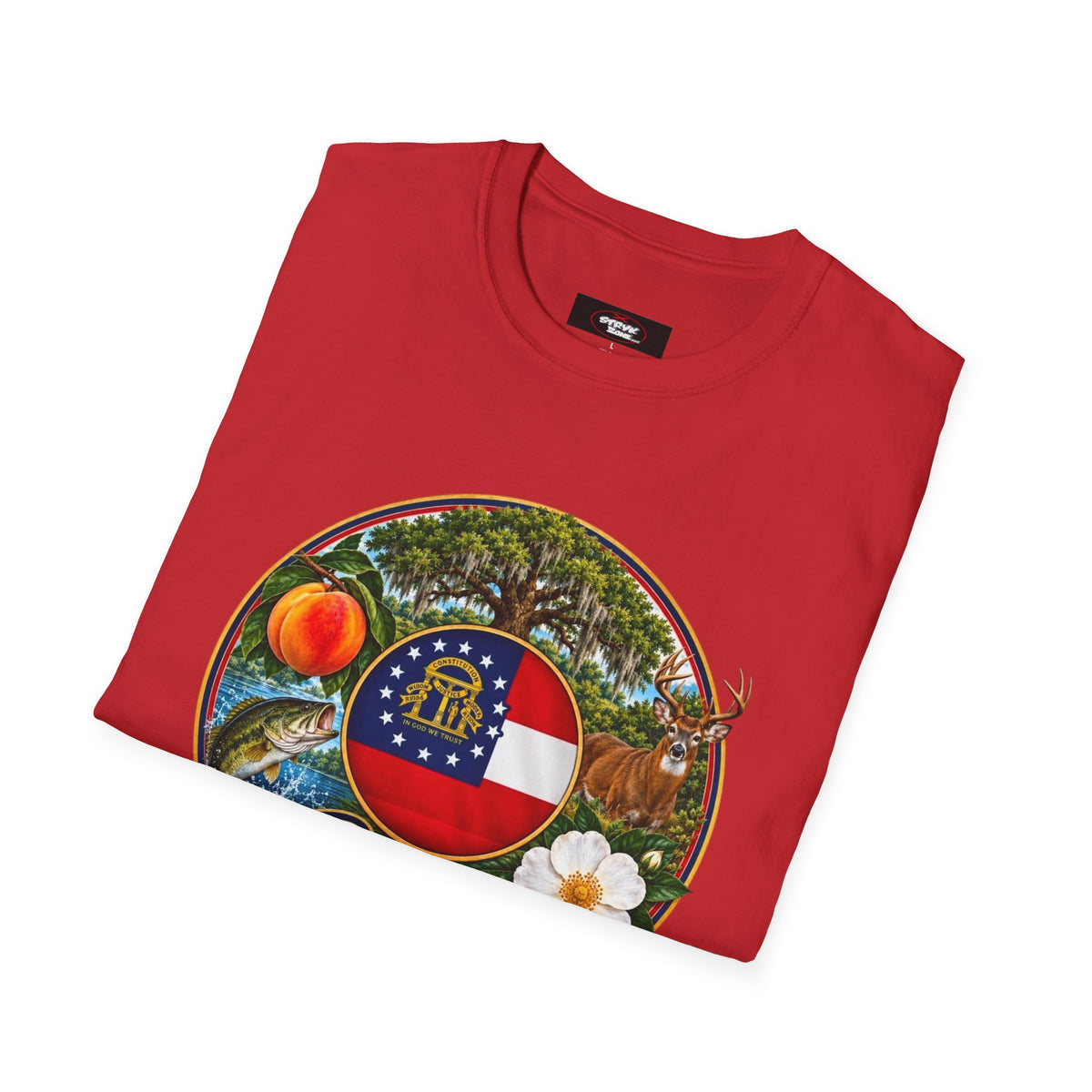 Georgia State Emblem T-Shirt – Peach, Magnolia & Flag Design