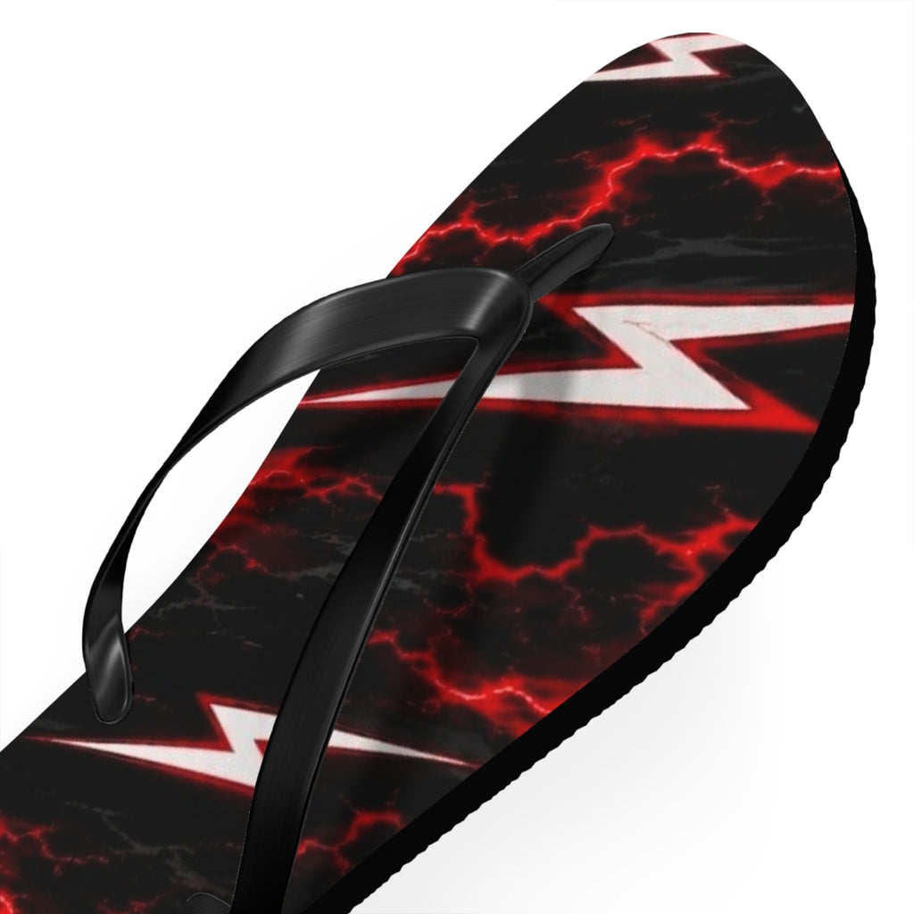 Red Lightning Bolt Flip Flops — Black & Red Storm Beach Sandals