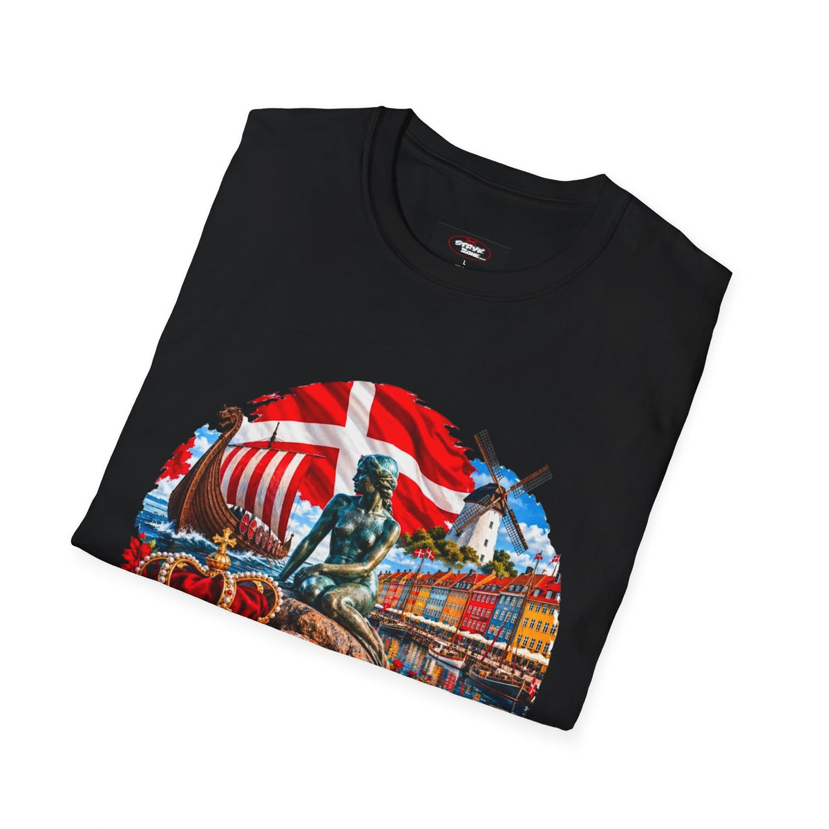Denmark Travel T-Shirt — Copenhagen Landmarks & Viking Collage Tee