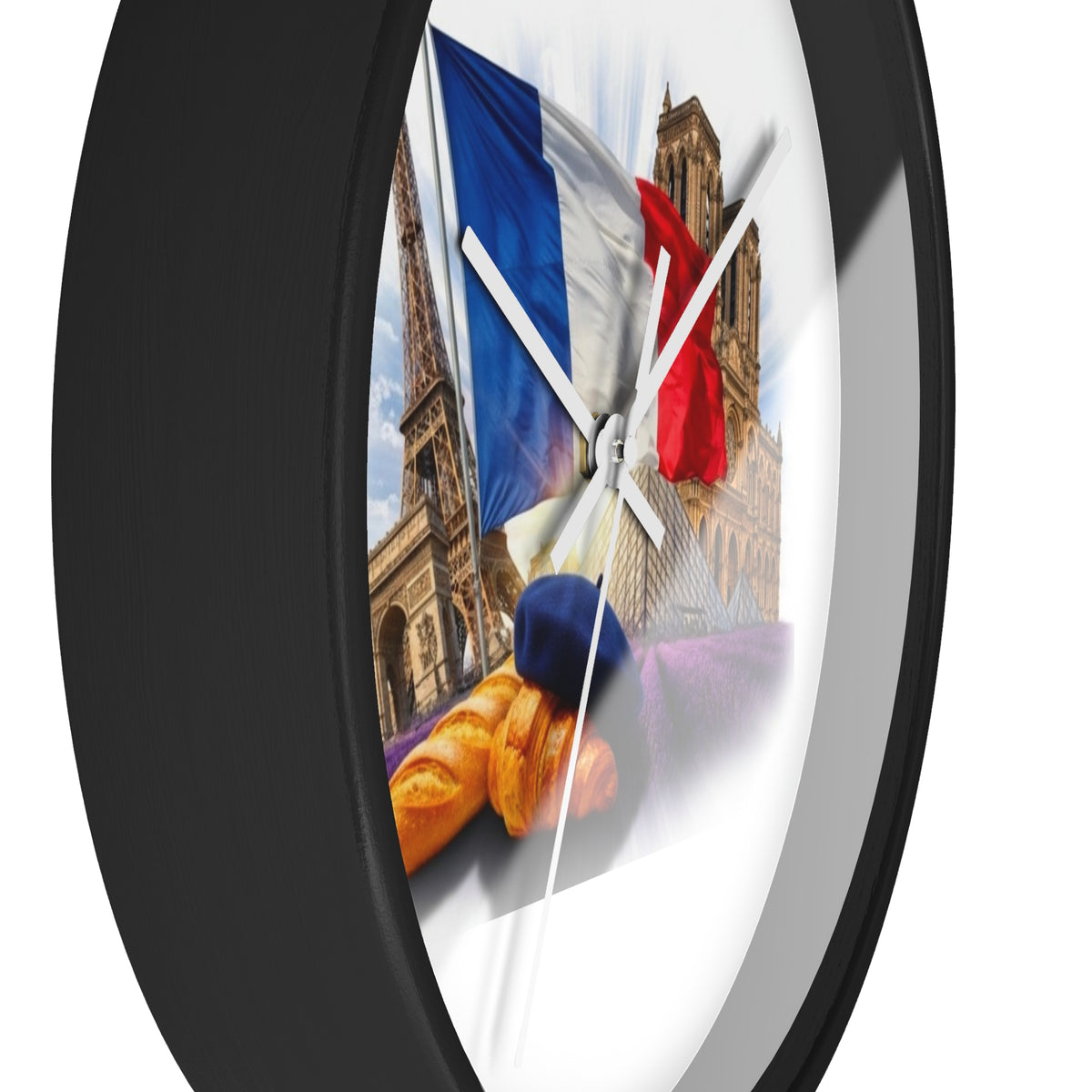 Paris France Wall Clock — Eiffel Tower, Notre-Dame & Croissant Clock