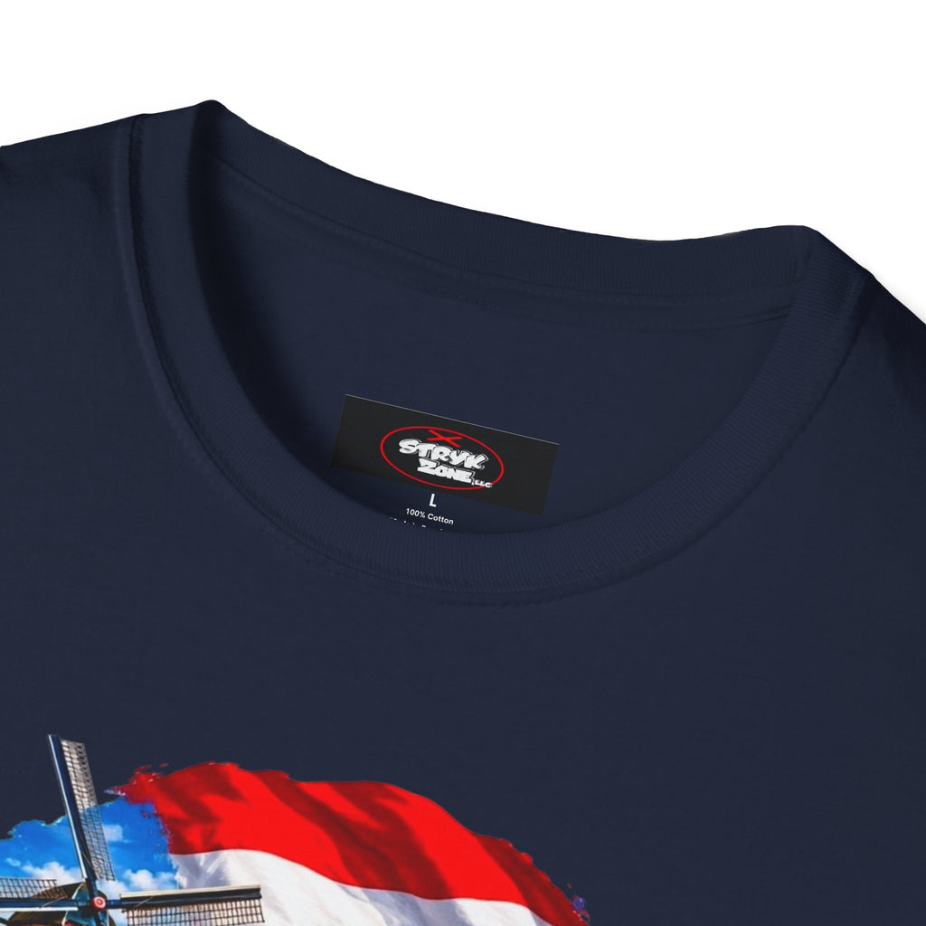 Netherlands Souvenir T-Shirt — Dutch Windmill, Tulips & Flag Design