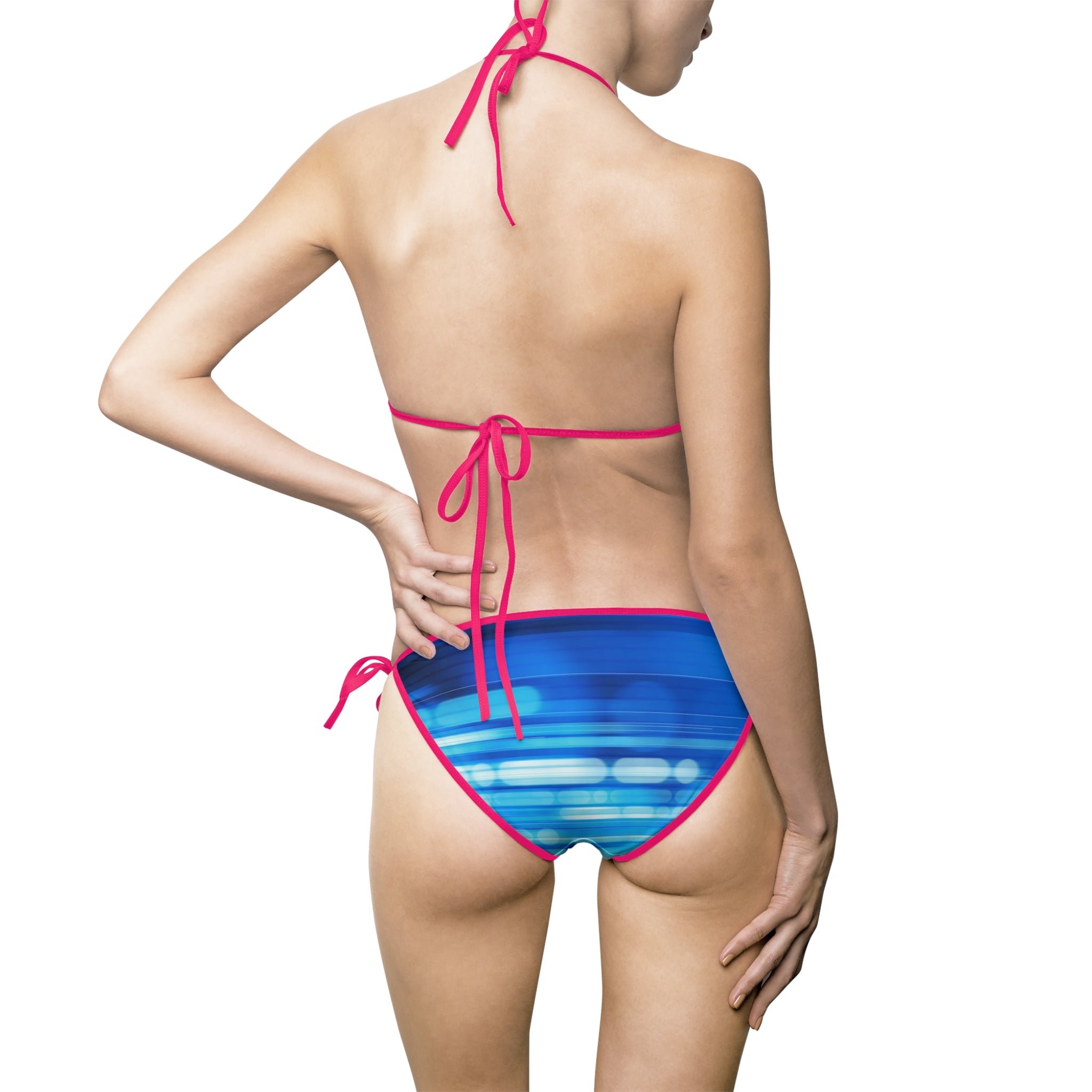Blue Wave Striped Bikini — Women's Tie-Side Triangle Swimsuit