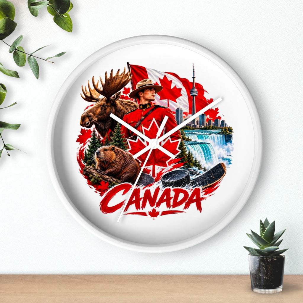 Canada Souvenir Wall Clock — Maple Leaf Moose, Bear & Mountie Collage