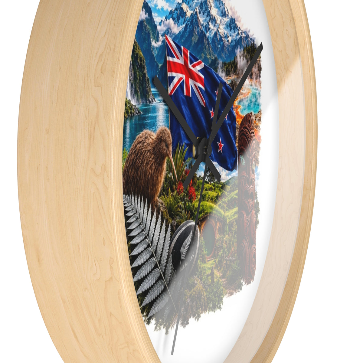 New Zealand Heritage Wall Clock — Kiwi, Silver Fern & Māori Tiki Design