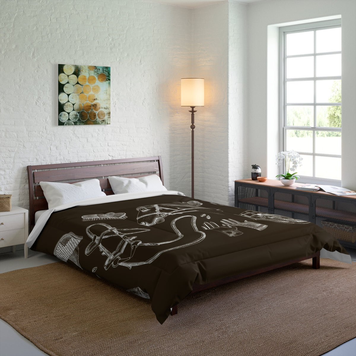 Equestrian Sketch Comforter – Horse Tack Illustration Bedding for Riders