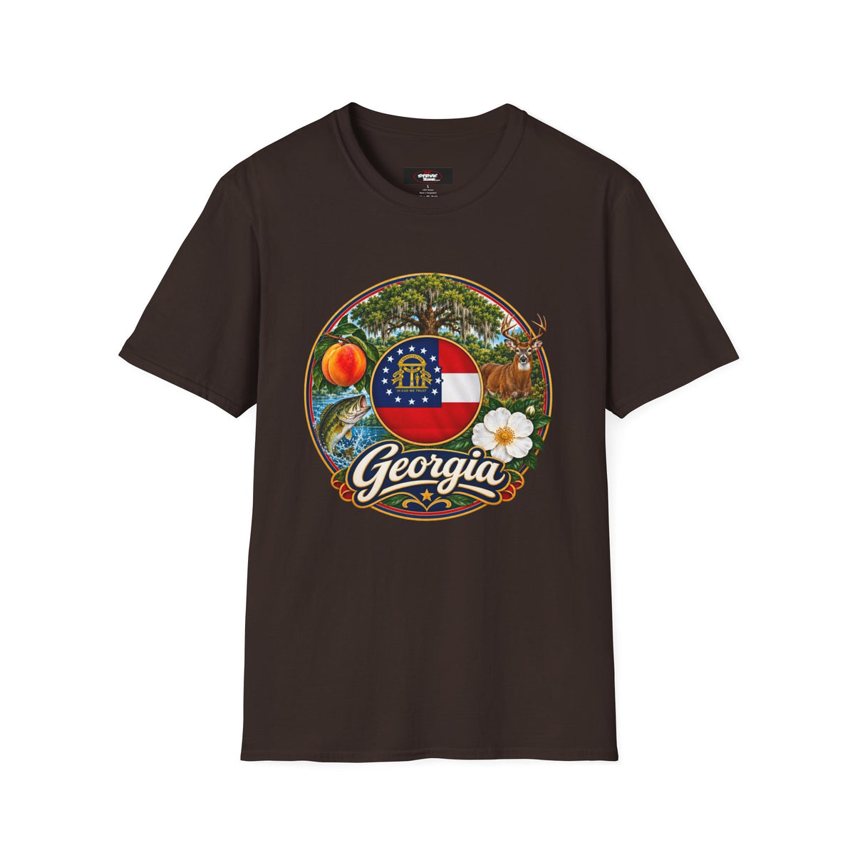 Georgia State Emblem T-Shirt – Peach, Magnolia & Flag Design