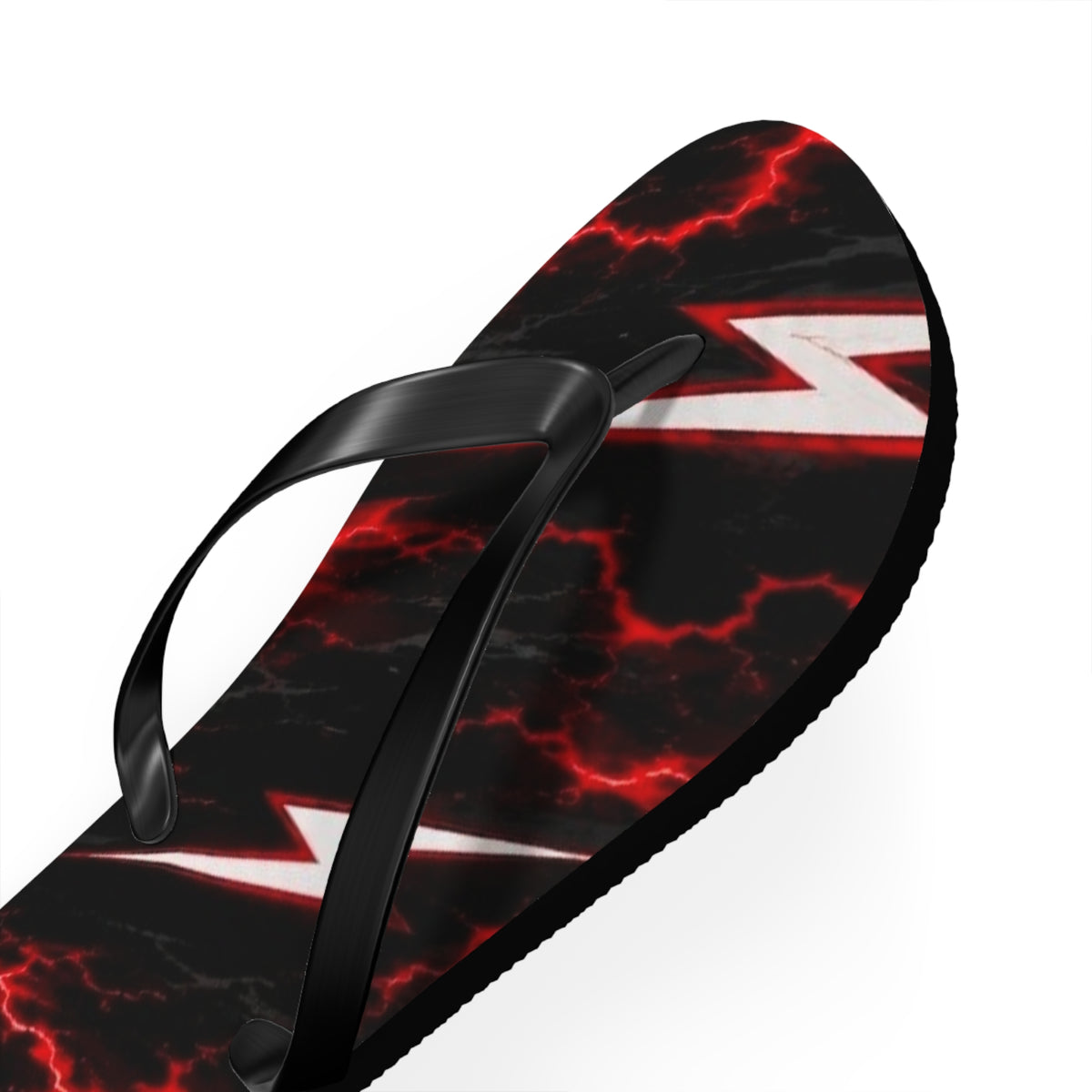 Red Lightning Bolt Flip Flops — Black & Red Storm Beach Sandals