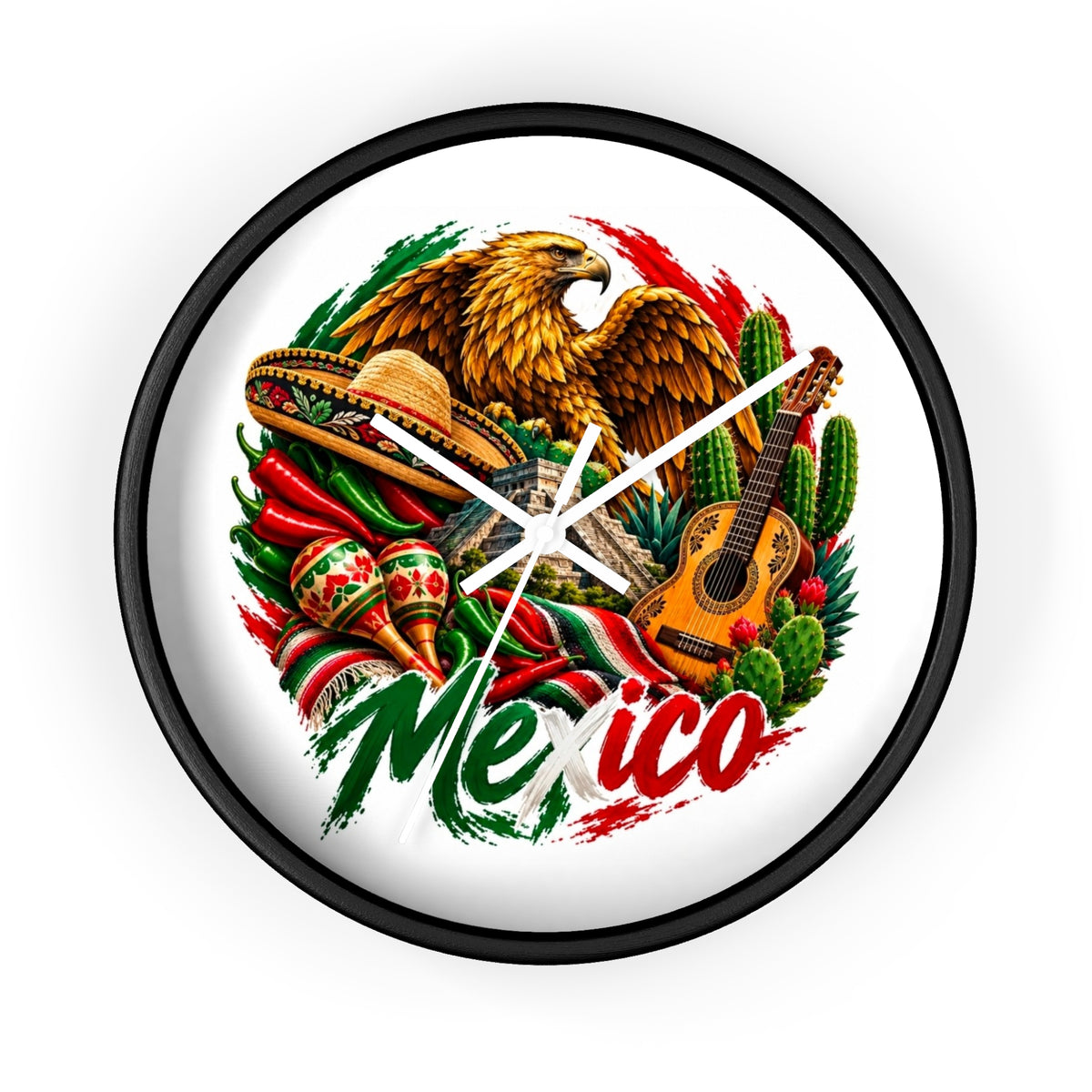 Mexico Heritage Wall Clock — Mexican Eagle, Sombrero & Guitar Decorative Clock