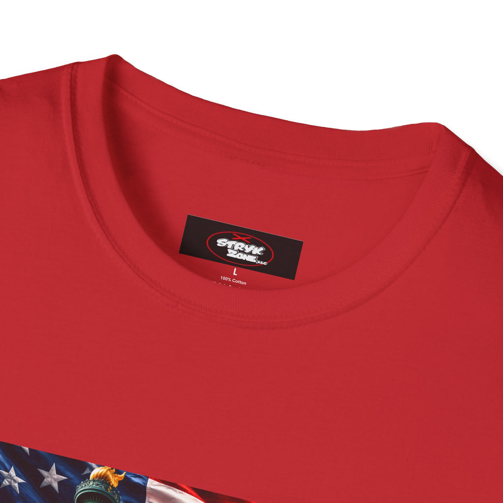 Patriotic USA Montage T-Shirt – Eagle, Statue of Liberty & American Flag Design