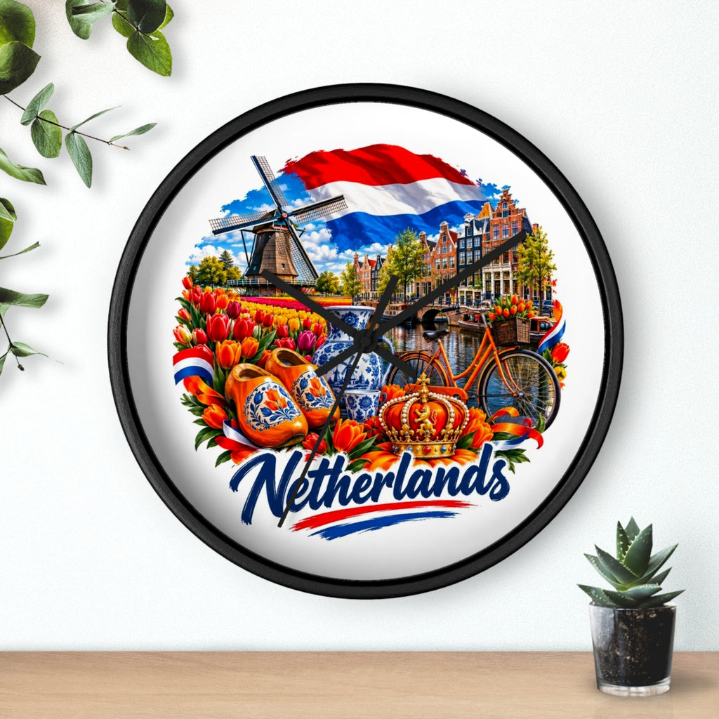 Netherlands Wall Clock – Dutch Tulips, Windmill & Canal Souvenir Clock