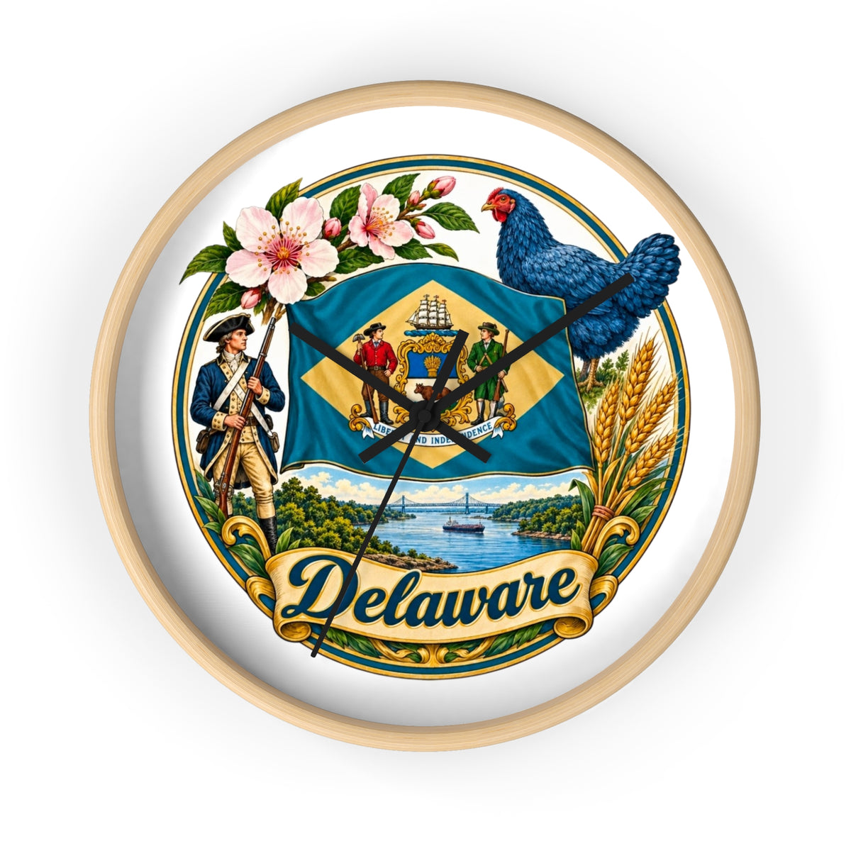 Delaware State Seal Wall Clock — Vintage State Flag Home Decor