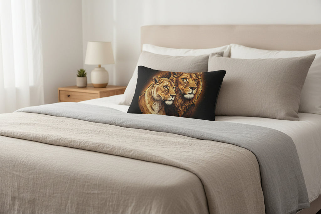 Lion and Lioness Lumbar Pillow - Regal Wildlife Decorative Accent