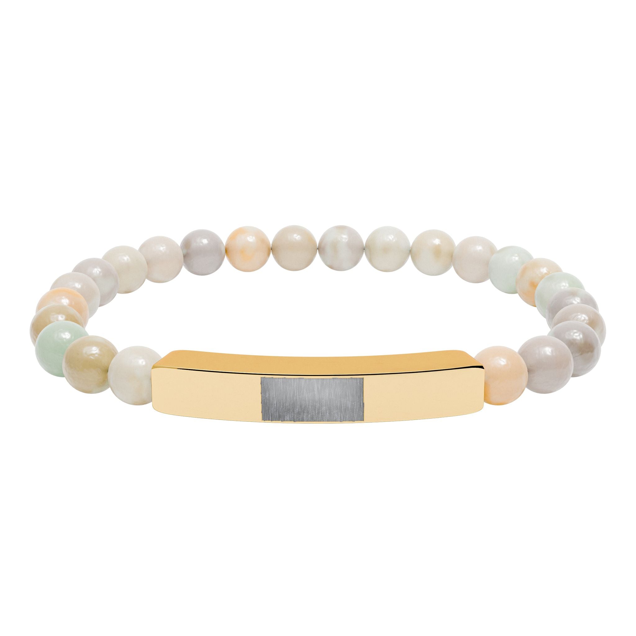 Engravable Natural Stone Bead Bracelet — Stretch Bar Personalized Bracelet