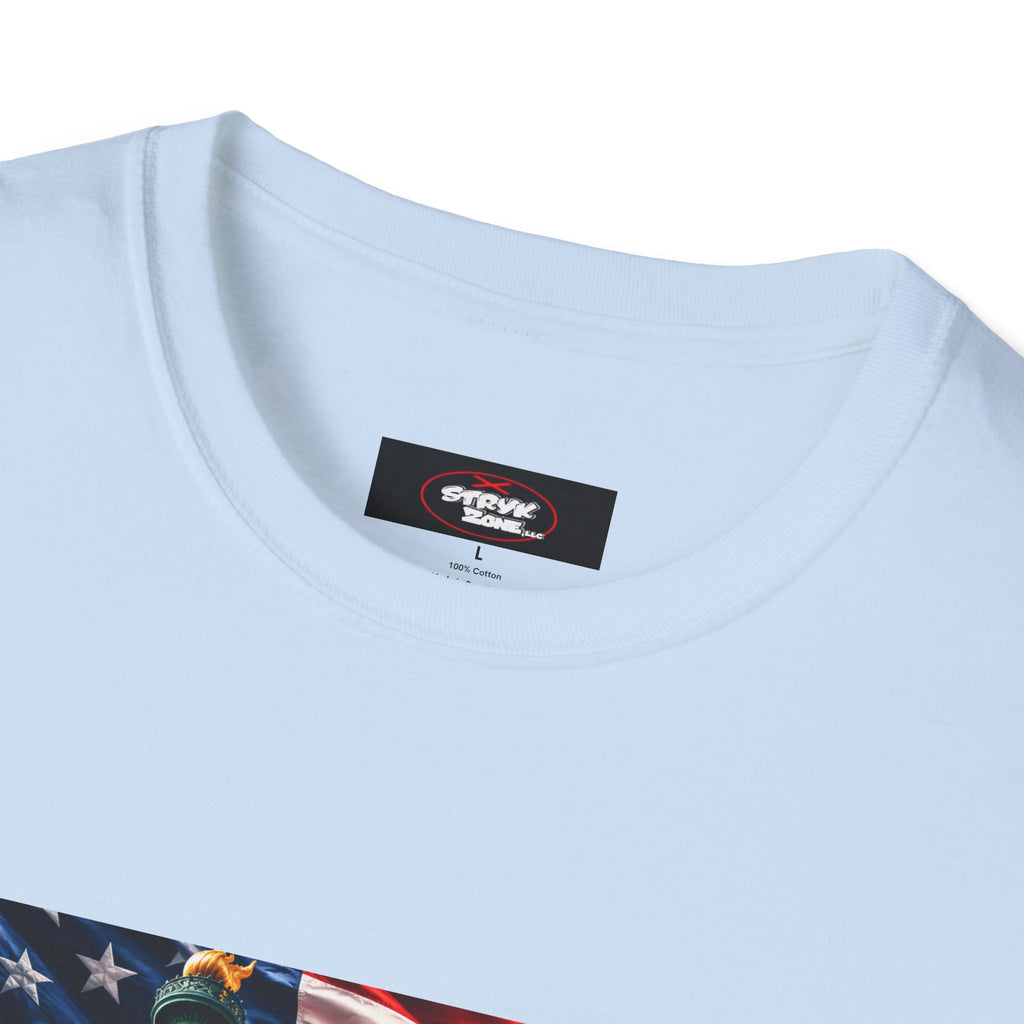 Patriotic USA Montage T-Shirt – Eagle, Statue of Liberty & American Flag Design