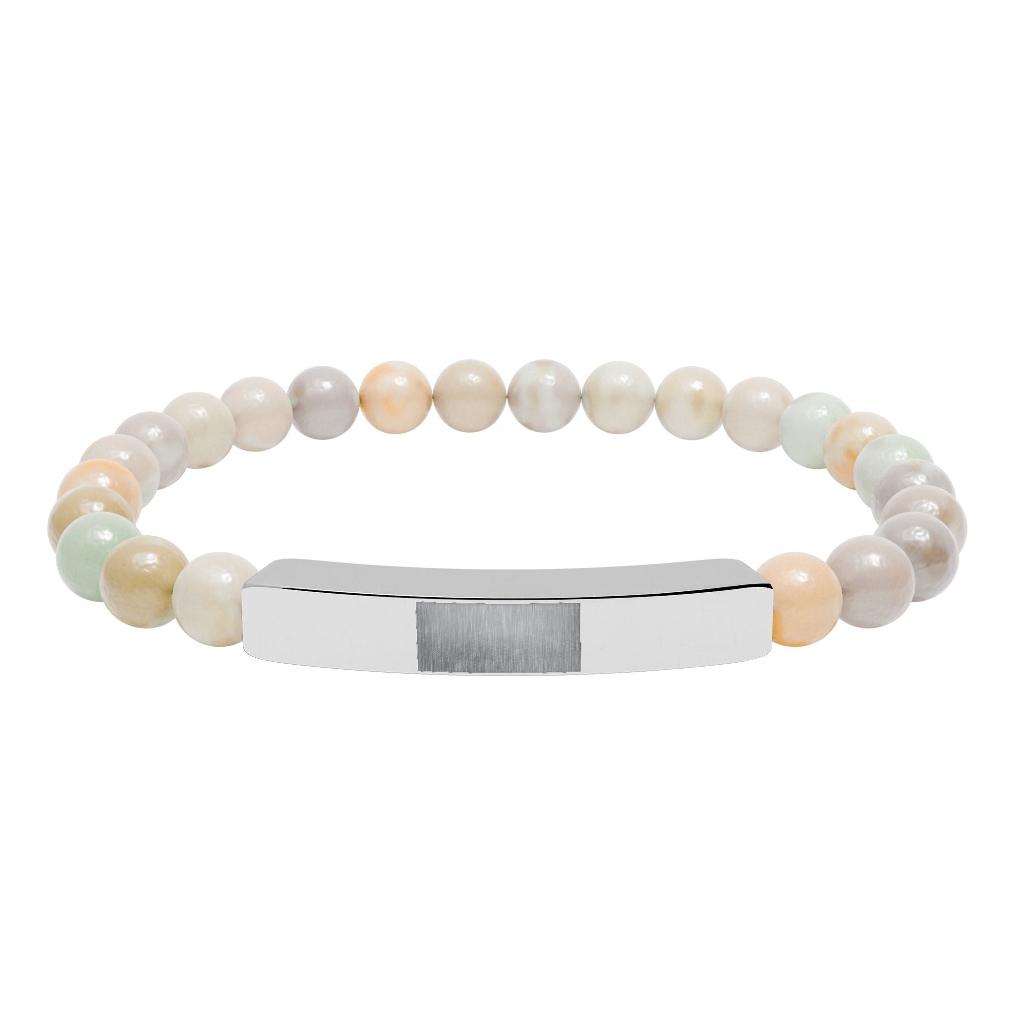 Engravable Natural Stone Bead Bracelet — Stretch Bar Personalized Bracelet