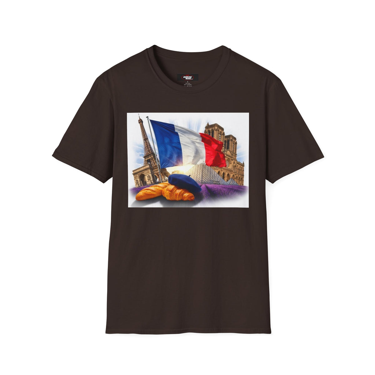 French Flag & Landmark T-Shirt — Eiffel Tower, Notre-Dame & Croissant Graphic