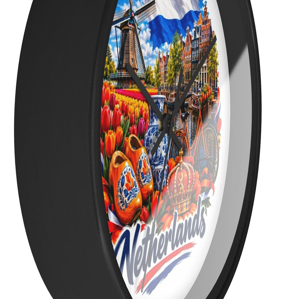 Netherlands Wall Clock – Dutch Tulips, Windmill & Canal Souvenir Clock